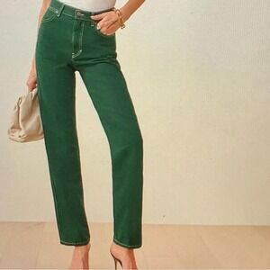 Reformation Cowboy High Rise Straight Jeans Green Size 27 Emerald Green